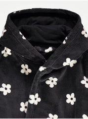 Black Daisy Fleece Dressing Gown