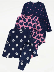 Heart blue Long Sleeve Pyjamas 3 Pack