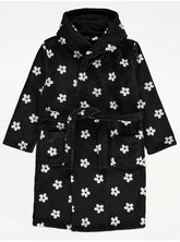 Black Daisy Fleece Dressing Gown