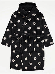 Black Daisy Fleece Dressing Gown