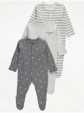 Grey Cute Kind Sleepsuits 3 Pack