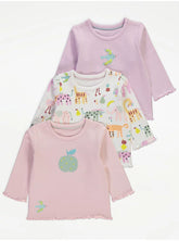 Safari Fruit Lettuce Edge Long Sleeve Tops 3 Pack