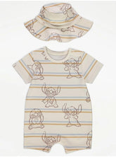 George Disney Lilo & Stitch Striped Romper and Hat Outfit