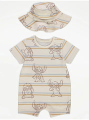 George Disney Lilo & Stitch Striped Romper and Hat Outfit