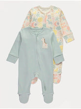 Printed Giraffe Zip Fasten Sleepsuits 2 Pack