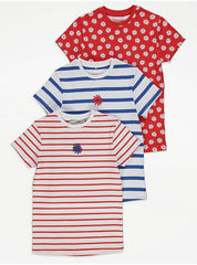 George Red Floral Stiped Ribbed T-Shirts 3 Pack