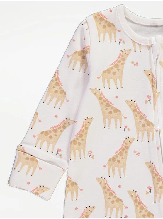 Peach Safari Animals Zip Fasten Sleepsuits 3 Pack