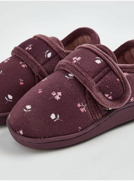 Burgundy Ditsy Floral Cupsole Slippers