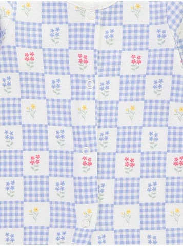 Blue Gingham Floral Long Sleeve Sleepsuits 3 Pack