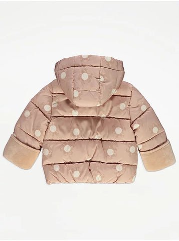 Neutral Flower Faux Fur Lined Padded Coat