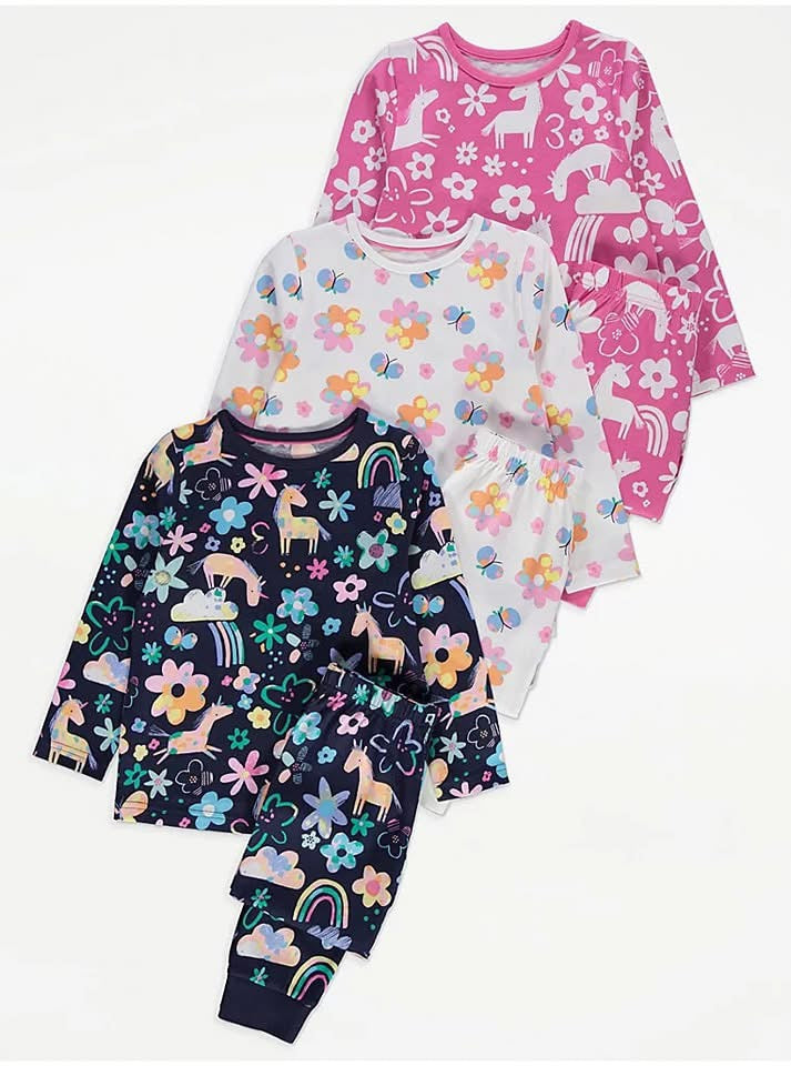 Pink unicorn Long Sleeve Pyjamas 3 Pack