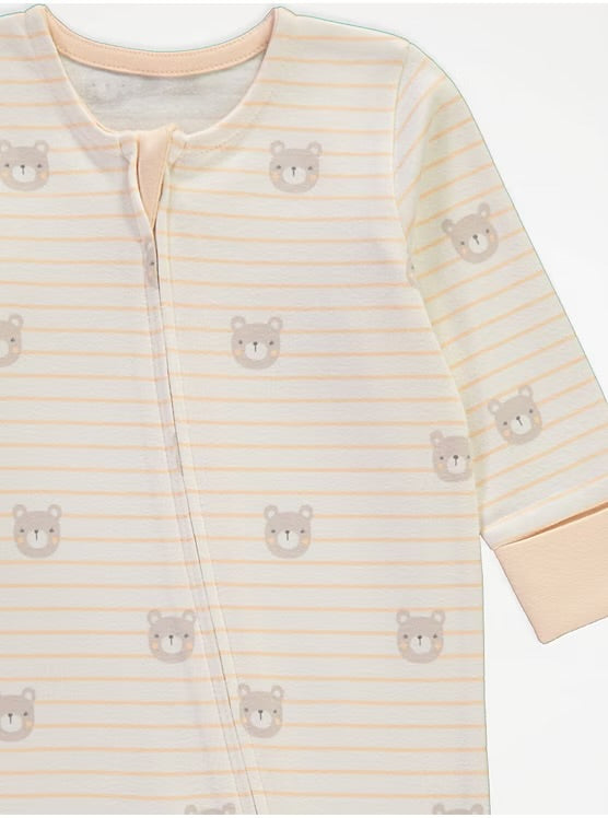 Pastel Bear Zip Fasten Sleepsuits 3 Pack