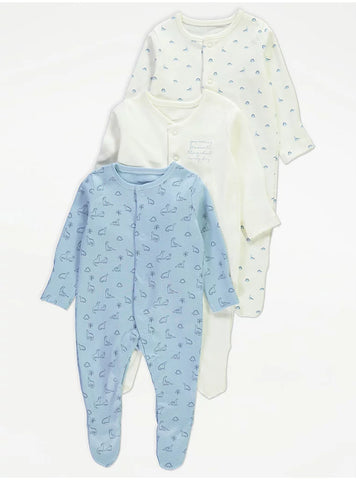 Blue Dinosaur Sleepsuits 3 Pack