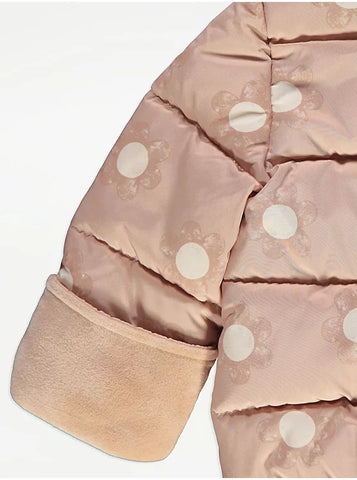 Neutral Flower Faux Fur Lined Padded Coat