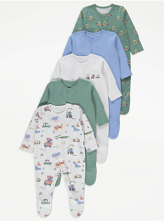 Safari Animal Print Sleepsuits 5 Pack