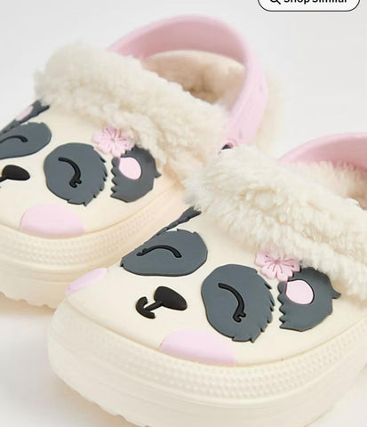 Cream Panda Faux Fur Lined Clogs