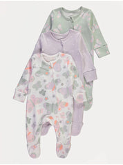 Lilac Butterfly Long Sleeve Sleepsuits 3 Pack
