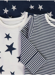 Navy Star Stripe Long Sleeve Pyjamas 3 Pack