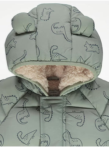 Green Dinosaur Fleece Lined Padded Coat