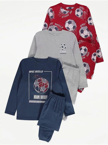 Red Football  Long Sleeve Pyjamas 3 Pack