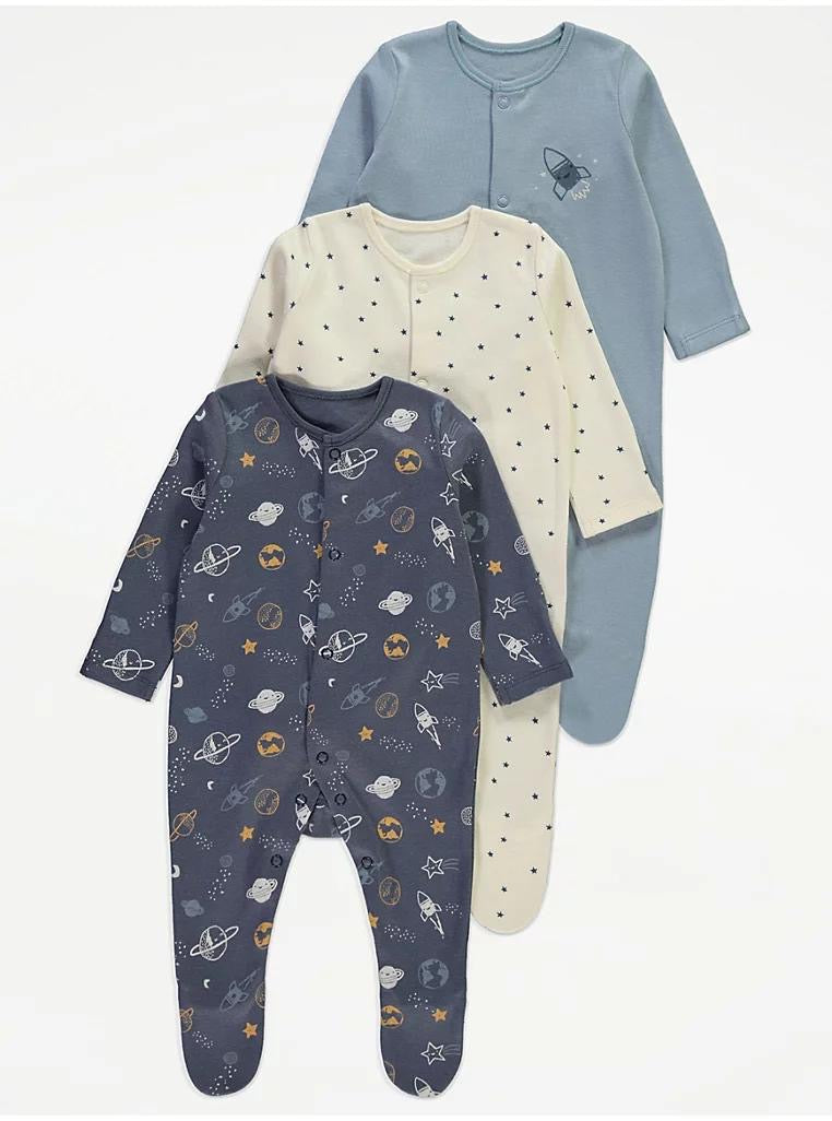 Blue Space Star Sleepsuits 3 Pack