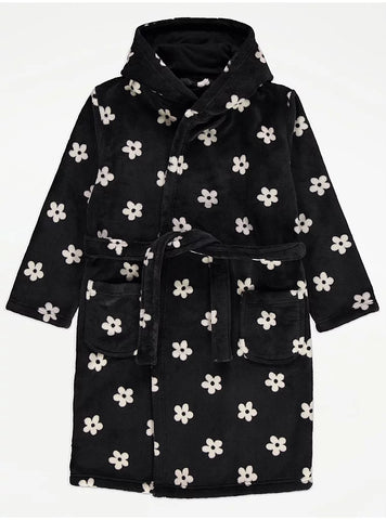 Black Daisy Fleece Dressing Gown