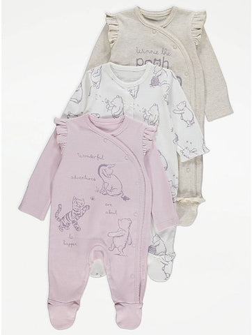 Disney Winnie the Pooh Long Sleeve Sleepsuit 3 Pack