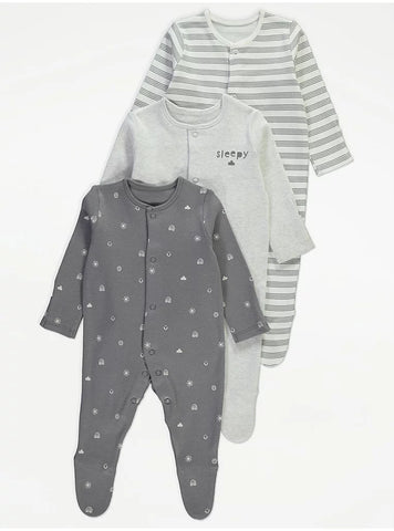 Grey Cute Kind Sleepsuits 3 Pack