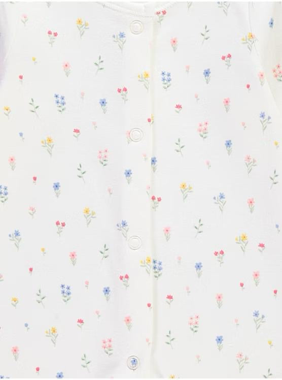 Blue Gingham Floral Long Sleeve Sleepsuits 3 Pack