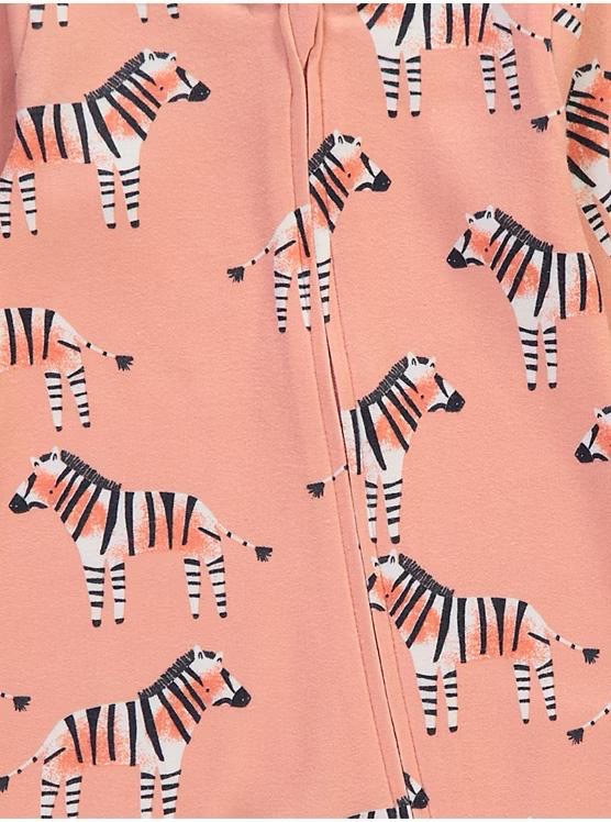 Peach Safari Animals Zip Fasten Sleepsuits 3 Pack