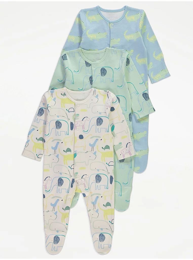 Safari Animal Sketch Sleepsuits 3 Pack