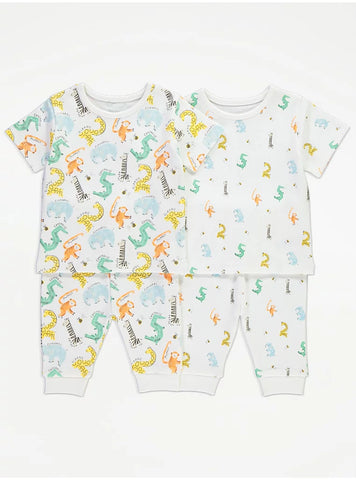 White Safari Animals Short Sleeve Pyjamas 2 Pack