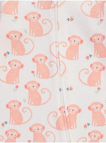 Peach Safari Animals Zip Fasten Sleepsuits 3 Pack