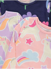 Unicorn Flower Long Sleeve Pyjamas 3 Pack