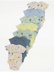 Safari Animal Sketch Short Sleeve Bodysuits 7 Pack