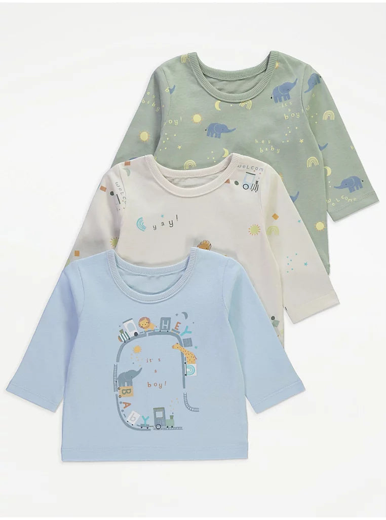 It's a Boy Long Sleeve Tops 3 Pack