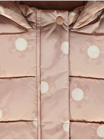 Neutral Flower Faux Fur Lined Padded Coat