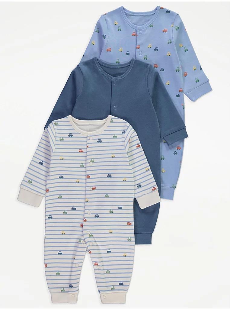 Vehicle Long Sleeve Footless Sleepsuits 3 Pack