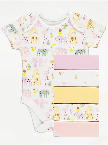Bright Animal Short Sleeve Bodysuits 6 Pack