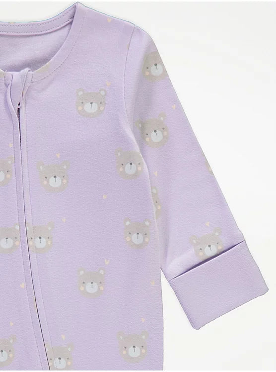 Pastel Bear Zip Fasten Sleepsuits 3 Pack