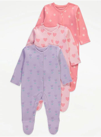 Tulip Heart Sleepsuits 3 Pack
