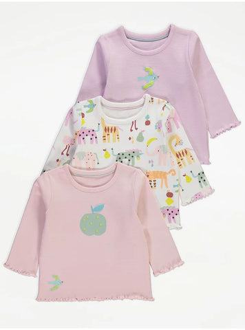 Safari Fruit Lettuce Edge Long Sleeve Tops 3 Pack