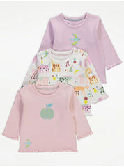 Safari Fruit Lettuce Edge Long Sleeve Tops 3 Pack
