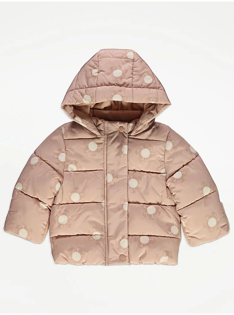 Neutral Flower Faux Fur Lined Padded Coat