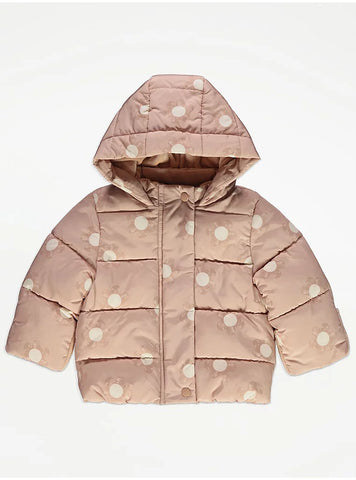 Neutral Flower Faux Fur Lined Padded Coat