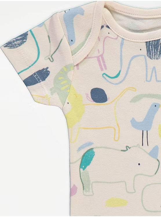 Safari Animal Sketch Short Sleeve Bodysuits 7 Pack
