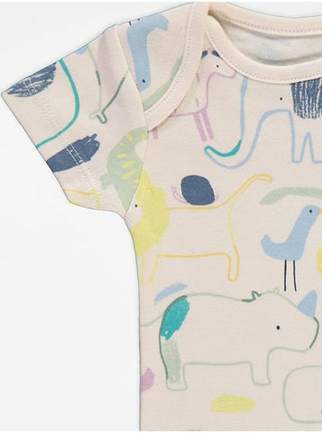 Safari Animal Sketch Short Sleeve Bodysuits 7 Pack