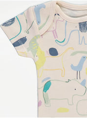 Safari Animal Sketch Short Sleeve Bodysuits 7 Pack