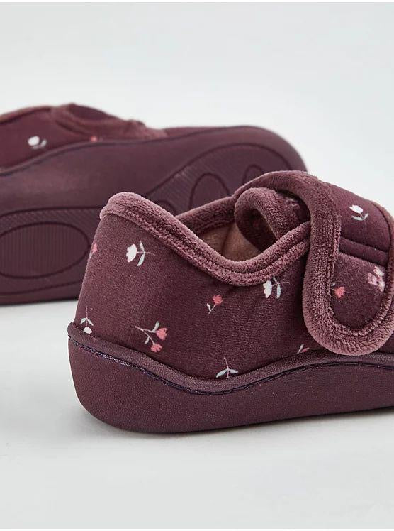 Burgundy Ditsy Floral Cupsole Slippers