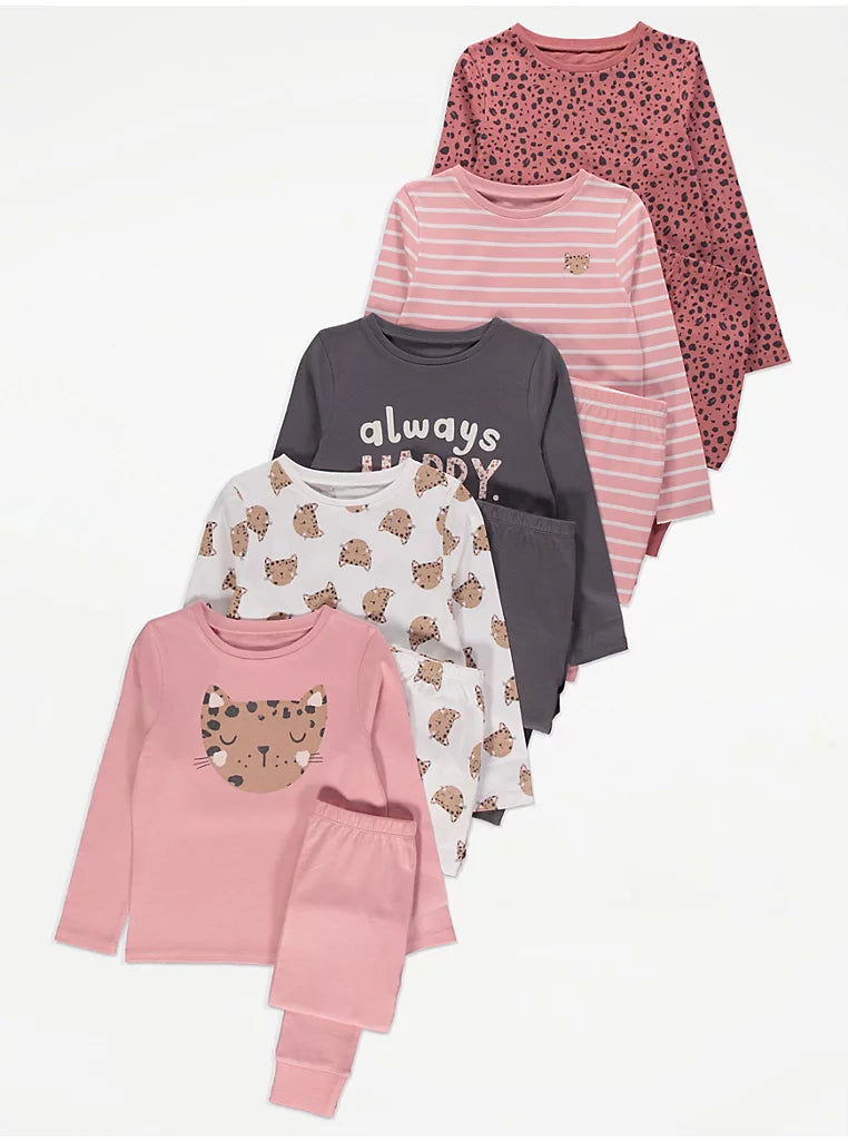 Cat and Leopard Pyjamas 5 Pack